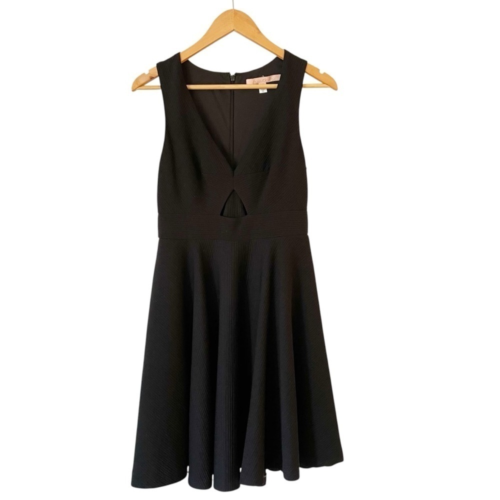Anthropologie Hutch Black Ribbed Dress Small Fit Flare Cutout Witchy Whimsigoth
